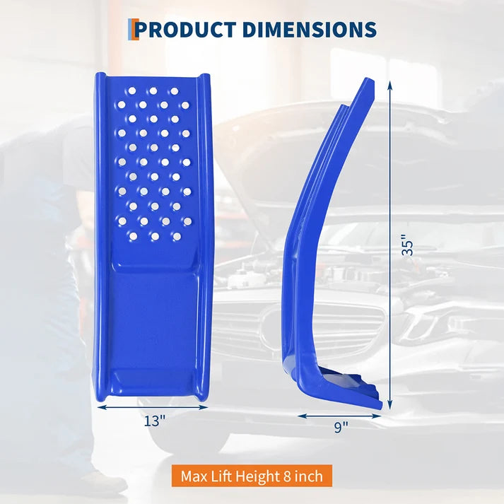 Garvee 8000 lbs 3629 kg Capacity Solid Steel Car Ramps Pair 8 Inch Lift Heavy Duty Vehicle Maintenance Ramps for Oil Change and Repair Blue