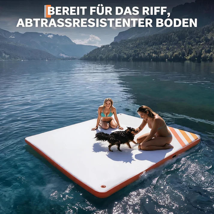 Garvee Orange 180 x 150 cm Inflatable Floating Dock Pontoon Swim Platform with Non Slip EVA Pad Electric Air Pump and Rope Ladder for Lake Pool and Beach