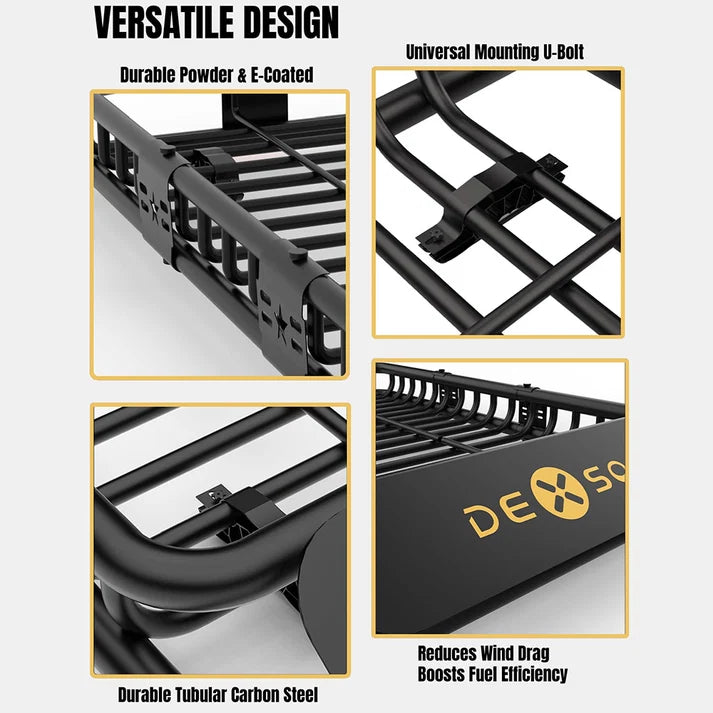 Garvee 46" x 36" x 5" Universal Roof Rack Basket with Cargo Net, Heavy Duty Luggage Holder for SUVs, Trucks, Vehicles, Black, 200 Lbs Capacity