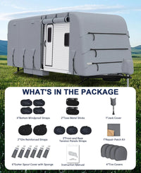 Garvee Heavy-Duty 4-Layer Caravan Cover(27-30ft) – Waterproof & Rip-Stop Breathable Winter Cover – Includes Hitch Cover & Gutter Protectors – Grey