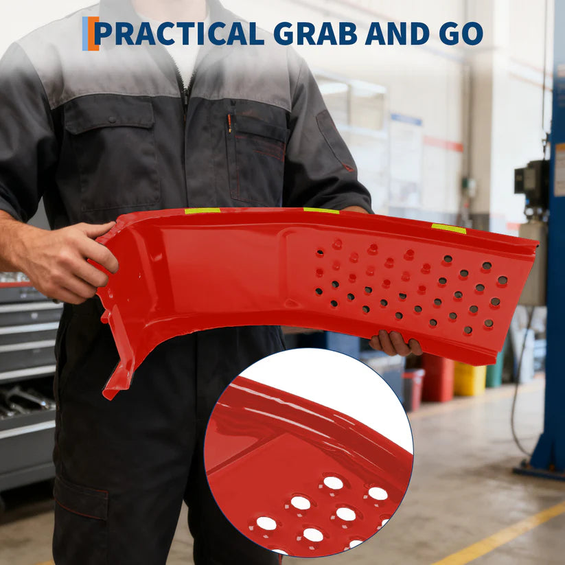 Garvee Red Set of 2 Heavy Duty Car Ramps 88.9 cm with Night Safety Reflective Strips for Home Garage and Workshop