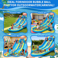 Garvee 8-in-1 Inflatable Water Slide Park, Hexagonal Dragon Kids Bounce House with 550W Blower, UK Plug