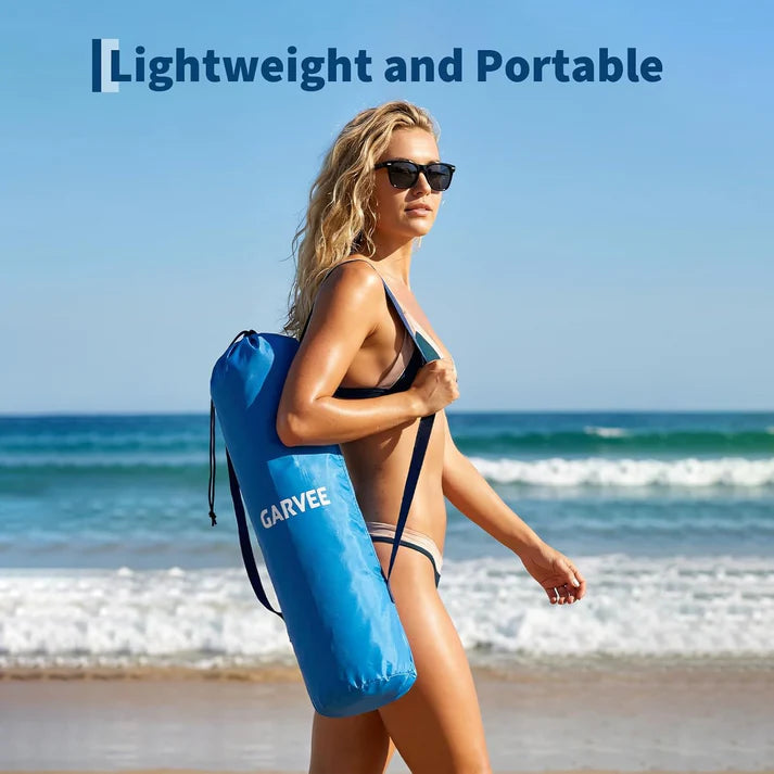 Garvee Blue Set of 2 Folding Beach Chairs 150 kg Heavy Duty Collapsible Deck Chairs with Backpack Straps and Cup Holder for Outdoor Camping
