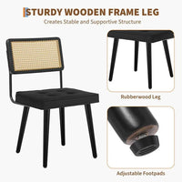 GARVEE Set of 2 Scandi Black Velvet Dining Chairs Rattan Cane Backrest Upholstered Padded Seat Wooden Legs Kitchen Living Room Furniture