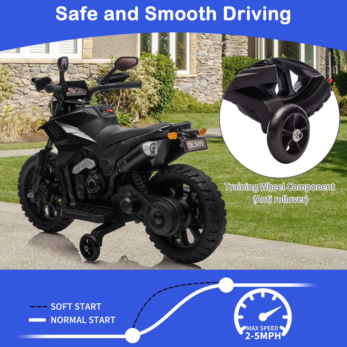 Garvee Electric Ride-On Motorcycle for Kids – 6V Battery Powered Motorbike with Training Wheels, Headlight, wireless Music, 2-5 MPH, Ideal Gift for Boys & Girls Age 3+, Black