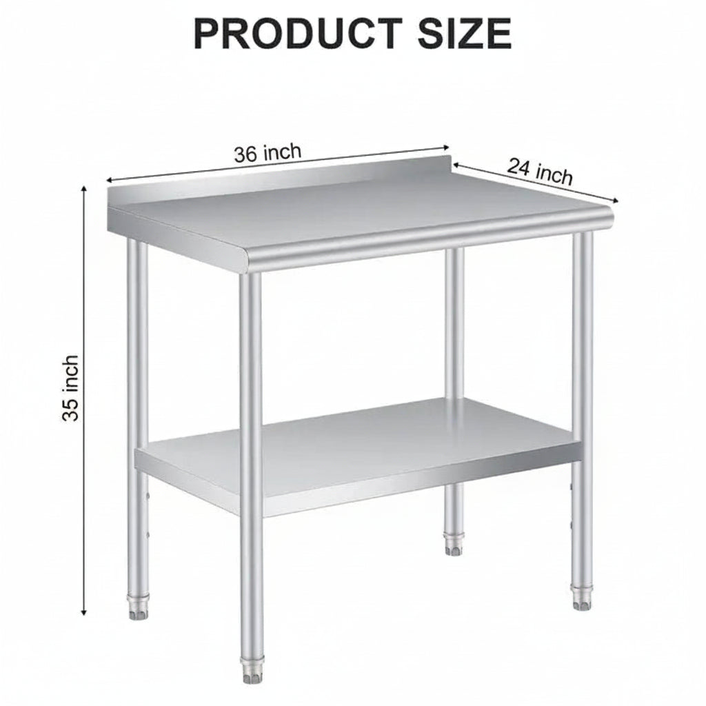 Garvee Silver Stainless Steel Commercial Catering Prep Table 91.4 x 61 x 88.9 cm Heavy Duty Work Table with Adjustable Under Shelf for Kitchen and Garage