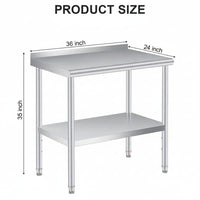 Garvee Silver Stainless Steel Commercial Catering Prep Table 91.4 x 61 x 88.9 cm Heavy Duty Work Table with Adjustable Under Shelf for Kitchen and Garage