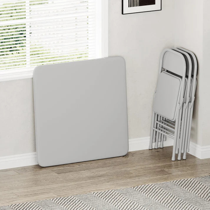 Garvee Grey Portable Square Folding Card Table 85.3 cm (33.6 in) with Soft PU Leather Cushion Top for Dining Living Room and Camping
