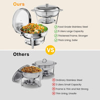 Garvee 4.7L Chafing Dish Buffet Set of 4 Pack, Round Stainless Steel Food Warmers Buffet Servers Sets, Chafer with Food & Water Pan, Lid, Frame, Fuel Holder for Catering and Parties