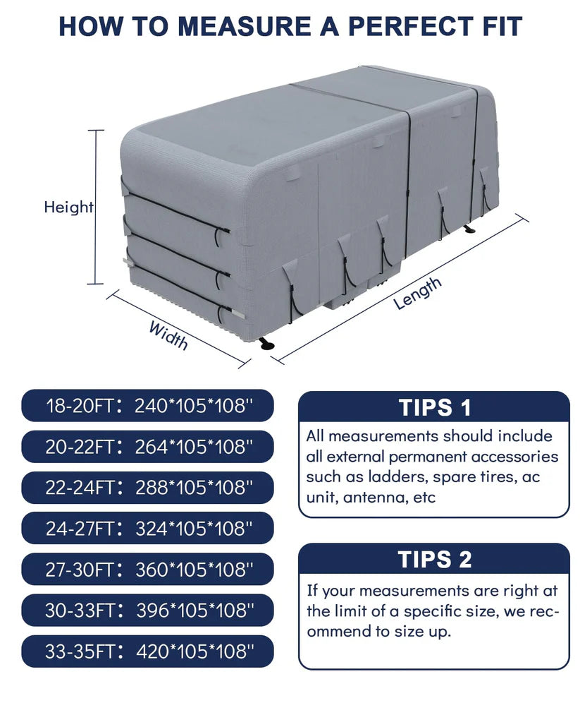 Garvee Heavy-Duty 4-Layer Caravan Cover(30-33ft) – Waterproof & Rip-Stop Breathable Winter Cover – Includes Hitch Cover & Gutter Protectors – Grey