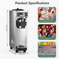 Garvee 1100W Commercial Soft Serve Ice Cream Machine Compact 22L/h High Yield, 7L Hopper, Pre-Cooling (UK 3-Pin Plug, 220V)