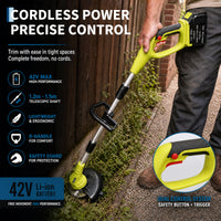 Garvee 20V Cordless Grass Strimmer with Wheels & Battery, 3-in-1 Electric Lawn Trimmer & Edger, Lightweight Telescopic Strimmer with Metal & Plastic Blades for Garden Lawn