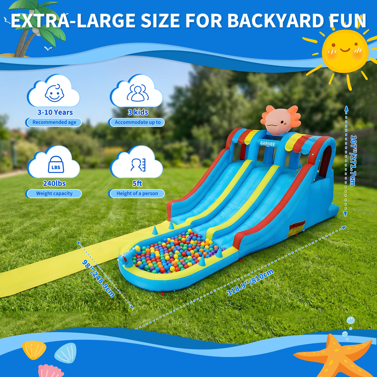 Garvee 8-in-1 Inflatable Water Slide Park, Hexagonal Dragon Kids Bounce House with 550W Blower, UK Plug