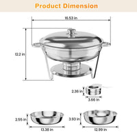 Garvee 4.7L Chafing Dish Buffet Set of 4 Pack, Round Stainless Steel Food Warmers Buffet Servers Sets, Chafer with Food & Water Pan, Lid, Frame, Fuel Holder for Catering and Parties