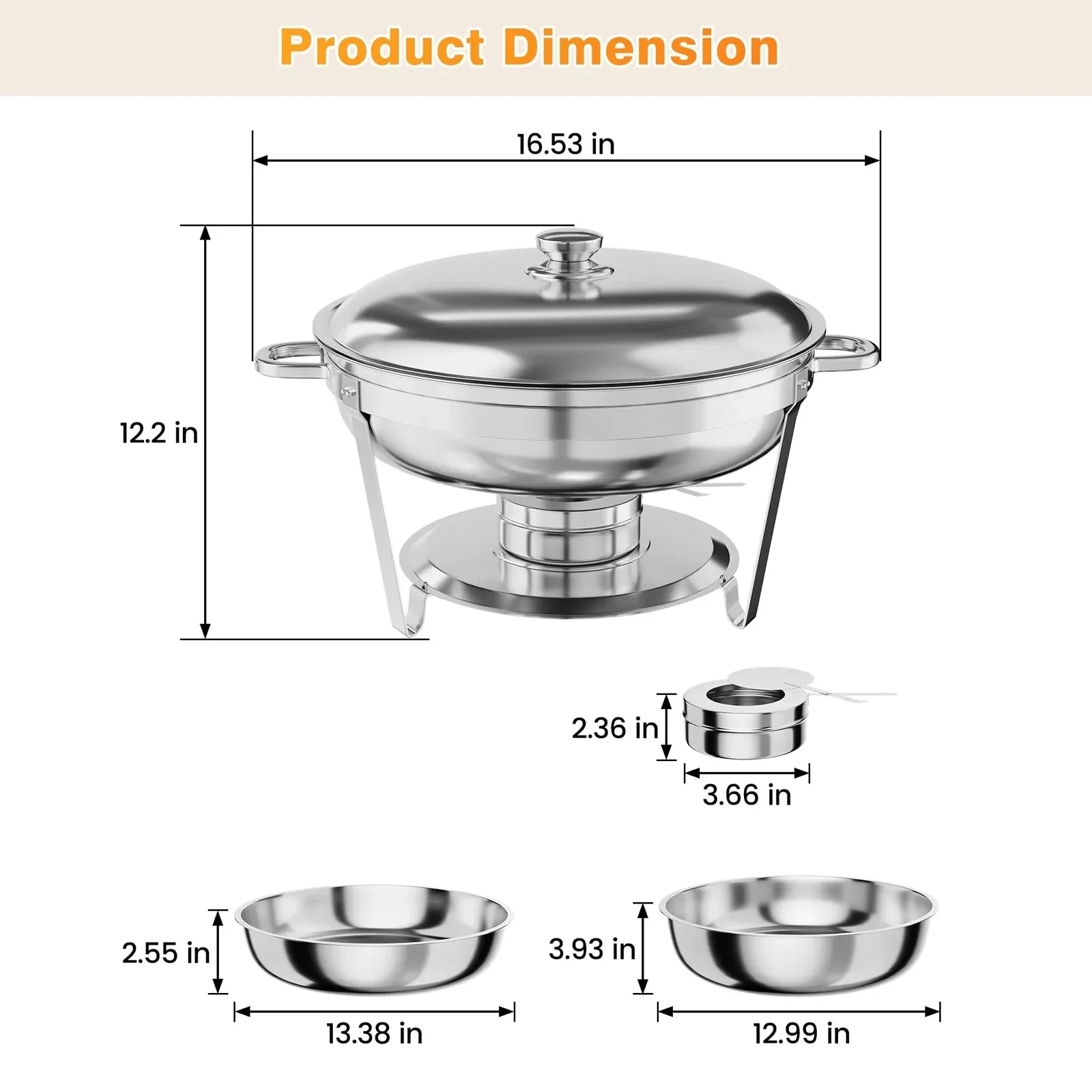 Garvee 2 Pack 4.7L Stainless Steel Chafing Dishes with Lid for Buffet Parties Weddings Events Silver