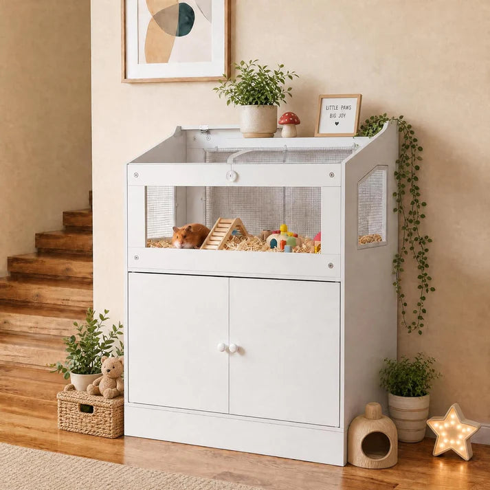 Garvee Clear Hamster Cage with Storage Cabinet Acrylic Panels Ventilated Small Animal Enclosure for Hamsters Hedgehogs and Small Pets 80x40x108 cm