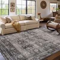 Garvee 200x290 cm Oriental Washable Area Rug Vintage Oriental Floral, Low Pile Soft Pearl Velvet, Non-Slip TPR Backing, Stain-Resistant Polyester, Foldable for Living Room Bedroom Green Camel