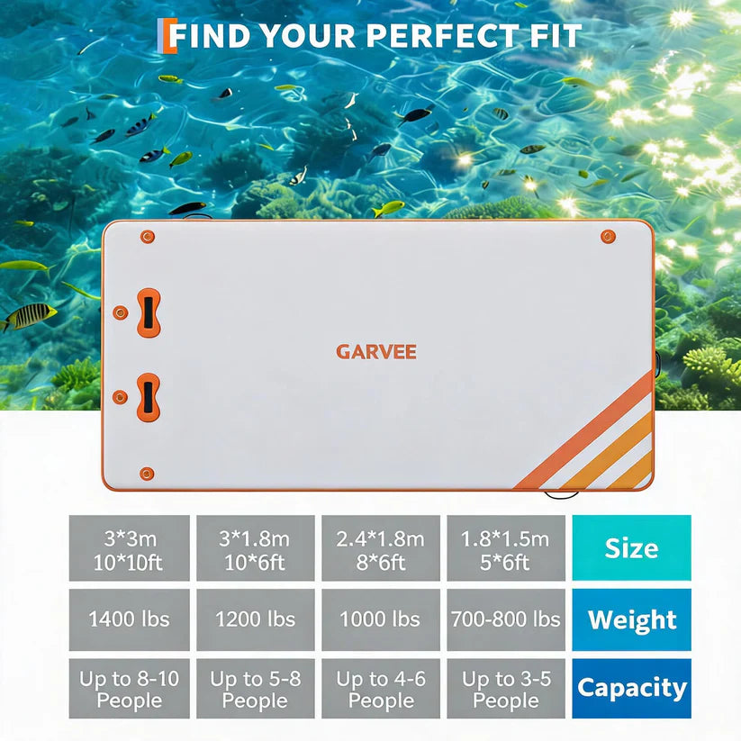 Garvee Orange 180 x 150 cm Inflatable Floating Dock Pontoon Swim Platform with Non Slip EVA Pad Electric Air Pump and Rope Ladder for Lake Pool and Beach