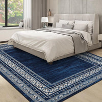 Garvee 160 × 230 cm Navy Blue Washable Bordered Area Rug, Non Slip Low Pile Non Shedding Rug, Modern Distressed Geometric Rug for Living Room Dining Room Bedroom