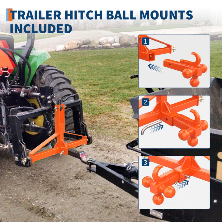 Garvee Orange 3-Point Hitch Receiver Category 1 Heavy-Duty Tractor Attachment with 5 cm Trailer Hitch Receiver for Compact and Sub-Compact Tractors