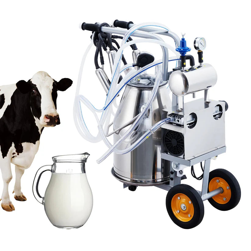 Garvee 25 Litre (6.6 Gal) Portable Electric Cow and Goat Milking Machine Automatic Pulsation Vacuum Milker with 304 Stainless Steel Bucket and Food Grade Silicone Cups