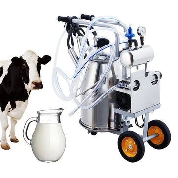 Garvee 25 Litre (6.6 Gal) Portable Electric Cow and Goat Milking Machine Automatic Pulsation Vacuum Milker with 304 Stainless Steel Bucket and Food Grade Silicone Cups