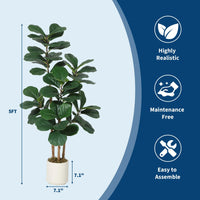 Garvee Artificial Fiddle Leaf Fig Tree 150 cm Fake Potted Plant Large Faux Silk Tree in White Planter Decorative Greenery for Home Office Living Room Indoor Green
