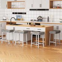 Garvee Set of 4 Grey Saddle Bar Stools – 61cm Counter Height Breakfast Bar Stools – Padded Backless Seat with Metal Legs for Kitchen Island – Grey