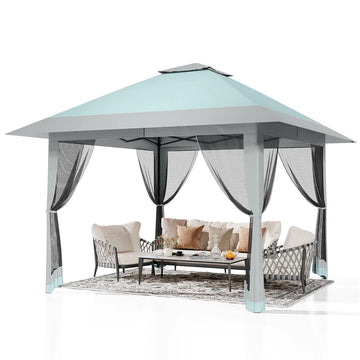 Garvee 396 x 396cm Canopy Tent Pop Up Gazebo With Mosquito Netting And Adjustable Height For Backyard Parties Lake Blue