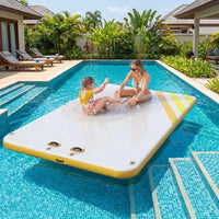 Garvee Yellow 2.4 x 1.8 m Inflatable Floating Dock Platform Swim Pontoon with Rope Ladder and Non Slip Surface for Swimming Pool Beach and Sea