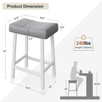 Garvee Set of 4 Grey Saddle Bar Stools – 61cm Counter Height Breakfast Bar Stools – Padded Backless Seat with Metal Legs for Kitchen Island – Grey
