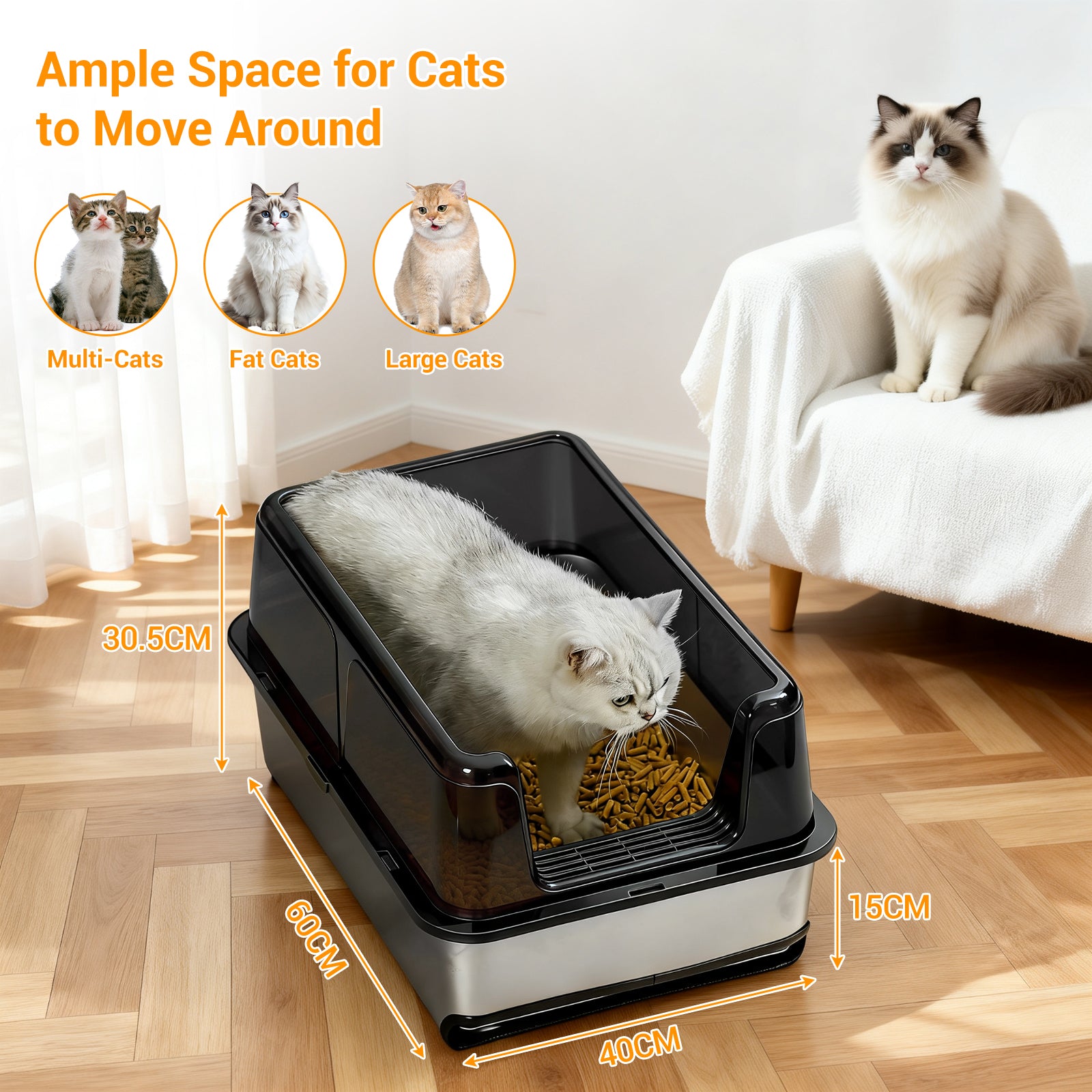 Garvee Stainless Steel Cat Litter Box,Easy to Clean and Odour-Resistant Cat Litter Tray