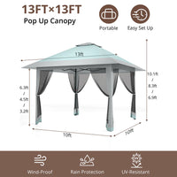 Garvee 396 x 396cm Canopy Tent Pop Up Gazebo With Mosquito Netting And Adjustable Height For Backyard Parties Lake Blue