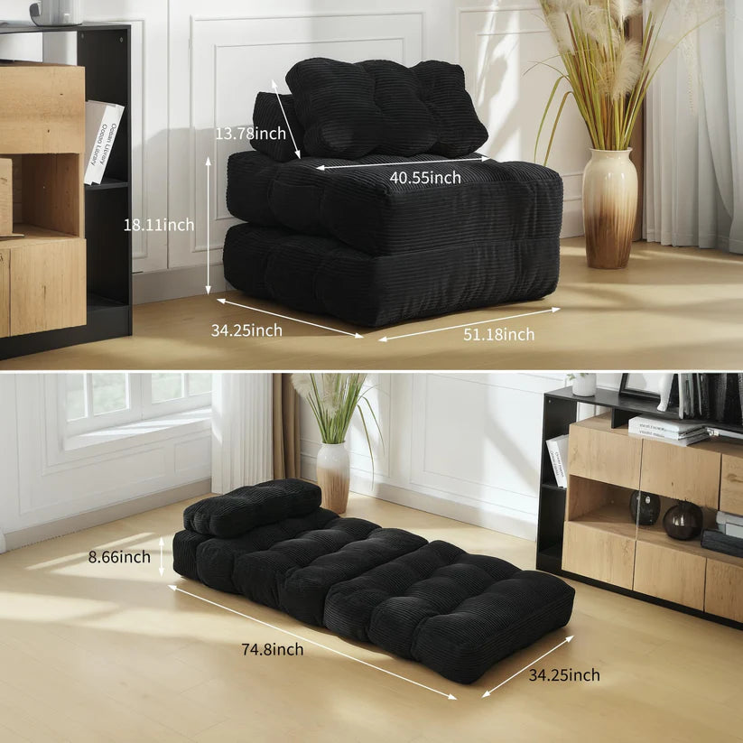 Garvee 3-in-1 Folding Convertible Sofa Bed with Pillow, Portable Sleeper Chair for Living Room Bedroom, Black Single, Space-Saving, Comfortable, No Assembly