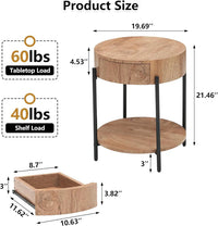 Garvee Vintage Farmhouse Round Side Table Bedside Table with Drawer and Sturdy Metal Legs Wood Accent Furniture for Living Room Bedroom and Home Office - Vintage Brown