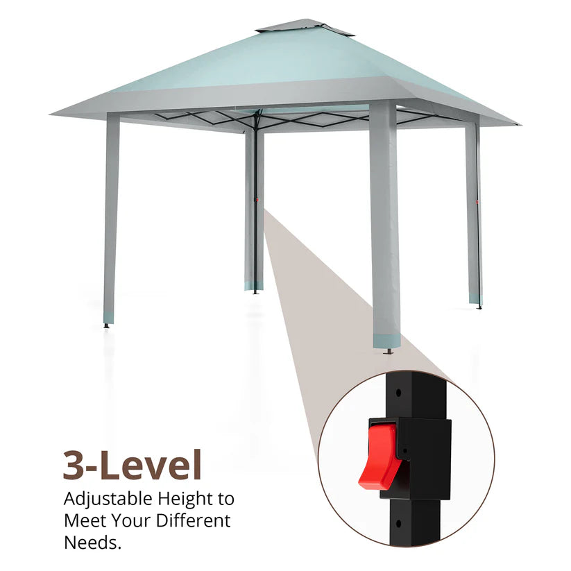 Garvee 396 x 396cm Canopy Tent Pop Up Gazebo With Mosquito Netting And Adjustable Height For Backyard Parties Lake Blue