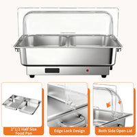 Garvee Pack of 2 Stainless Steel Electric Chafing Dish Buffet Servers 9.5QT Capacity with Roll Top Transparent Lids and Adjustable Temperature Control for Commercial Catering Parties and Home