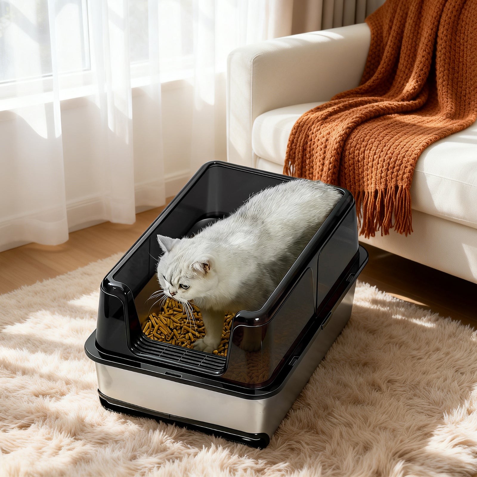 Garvee Stainless Steel Cat Litter Box,Easy to Clean and Odour-Resistant Cat Litter Tray