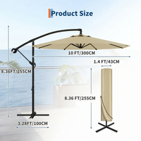 Garvee Diameter 300 cm Khaki Aluminium 360 Degree Rotating Cantilever Parasol with Crank Adjustable Tilt Cross Base and UV50 Protection for Garden Patio