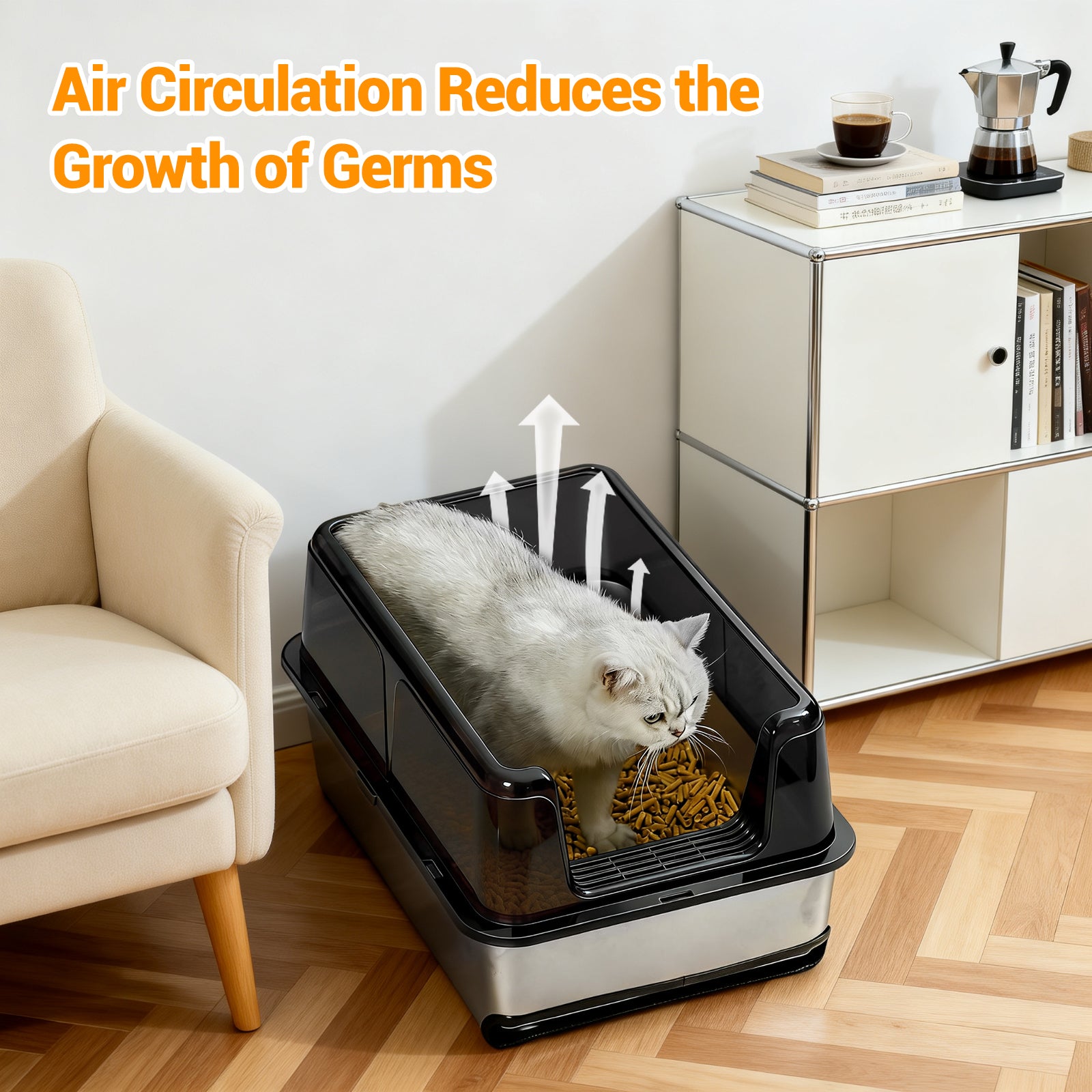Garvee Stainless Steel Cat Litter Box,Easy to Clean and Odour-Resistant Cat Litter Tray