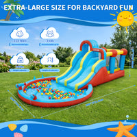 Garvee 8-in-1 Inflatable Water Park with Twin Slides, Climbing Frame & Bounce House – Heavy-Duty Oxford Fabric, 550W Electric Blower, Large Garden Paddling Pool for Kids  – British Standard