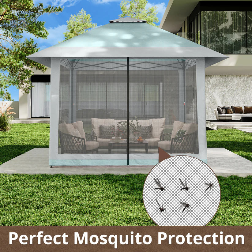 Garvee 396 x 396cm Canopy Tent Pop Up Gazebo With Mosquito Netting And Adjustable Height For Backyard Parties Lake Blue