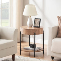 Garvee Vintage Farmhouse Round Side Table Bedside Table with Drawer and Sturdy Metal Legs Wood Accent Furniture for Living Room Bedroom and Home Office - Vintage Brown