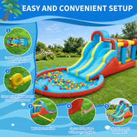 Garvee 8-in-1 Inflatable Water Park with Twin Slides, Climbing Frame & Bounce House – Heavy-Duty Oxford Fabric, 550W Electric Blower, Large Garden Paddling Pool for Kids  – British Standard