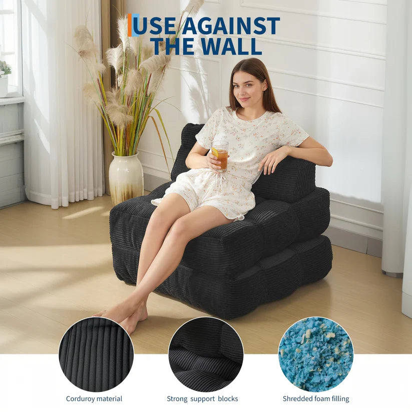 Garvee 3-in-1 Folding Convertible Sofa Bed with Pillow, Portable Sleeper Chair for Living Room Bedroom, Black Single, Space-Saving, Comfortable, No Assembly