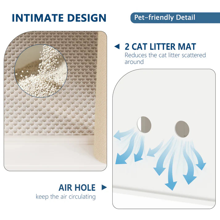 Garvee Double Layer Cat Litter Box Furniture with Scratching Post and Litter Mats, Wooden Corner Cabinet Cat Washroom Bed, Multifunctional, Easy to Clean, Natural Wood Color