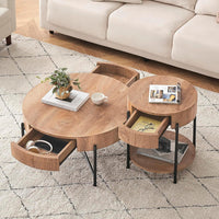 Garvee Vintage Farmhouse Round Side Table Bedside Table with Drawer and Sturdy Metal Legs Wood Accent Furniture for Living Room Bedroom and Home Office - Vintage Brown