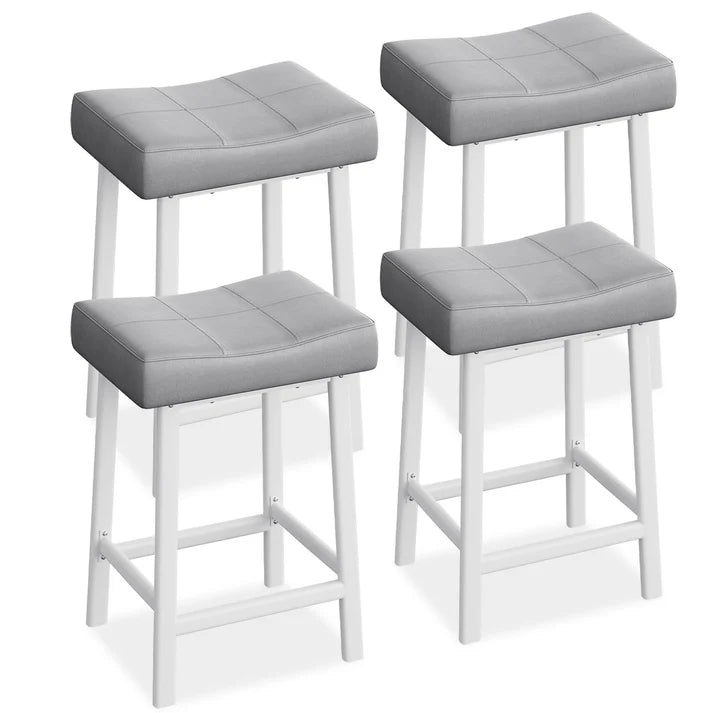 Garvee Set of 4 Grey Saddle Bar Stools – 61cm Counter Height Breakfast Bar Stools – Padded Backless Seat with Metal Legs for Kitchen Island – Grey