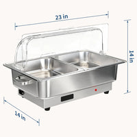 Garvee Pack of 2 Stainless Steel Electric Chafing Dish Buffet Servers 9.5QT Capacity with Roll Top Transparent Lids and Adjustable Temperature Control for Commercial Catering Parties and Home