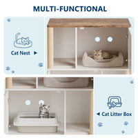 Garvee Double Layer Cat Litter Box Furniture with Scratching Post and Litter Mats, Wooden Corner Cabinet Cat Washroom Bed, Multifunctional, Easy to Clean, Natural Wood Color
